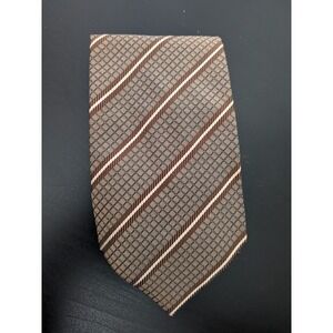 Vitaliano Pancaldi 100% Silk Tie Geometric Brown Gold Tam Stripe Check Italy 60"